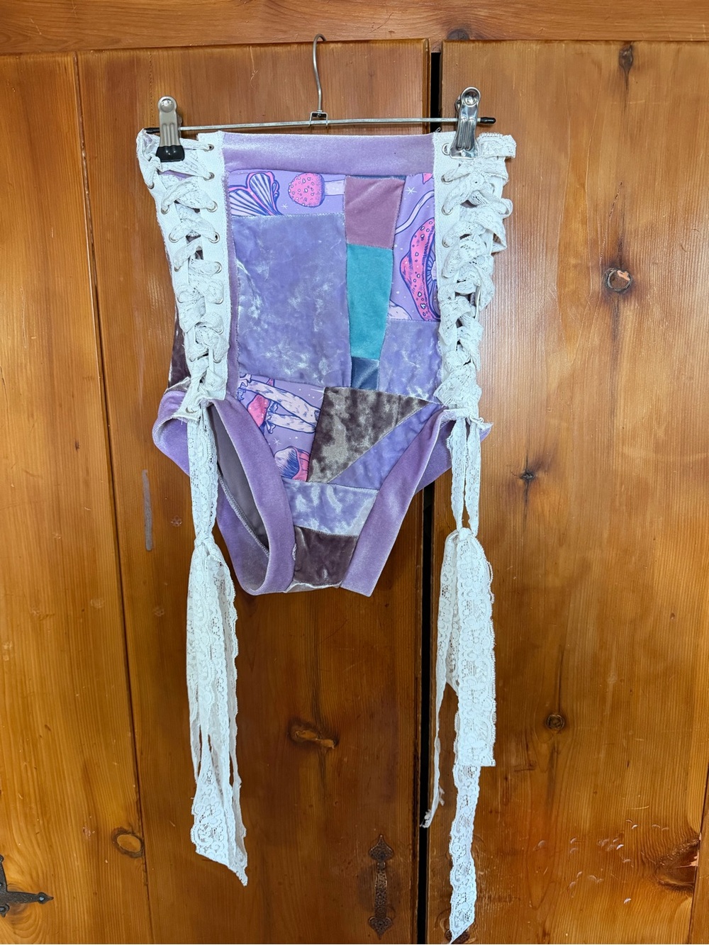 Lavender Patchwork Velvet Lace-Up Bottoms -Festival/RaveWear